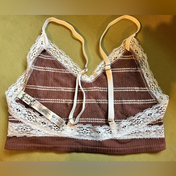 NWOT Free People Gigi Seamless Striped Brown and White Lace Bralette Size XS/SM - Picture 5 of 7